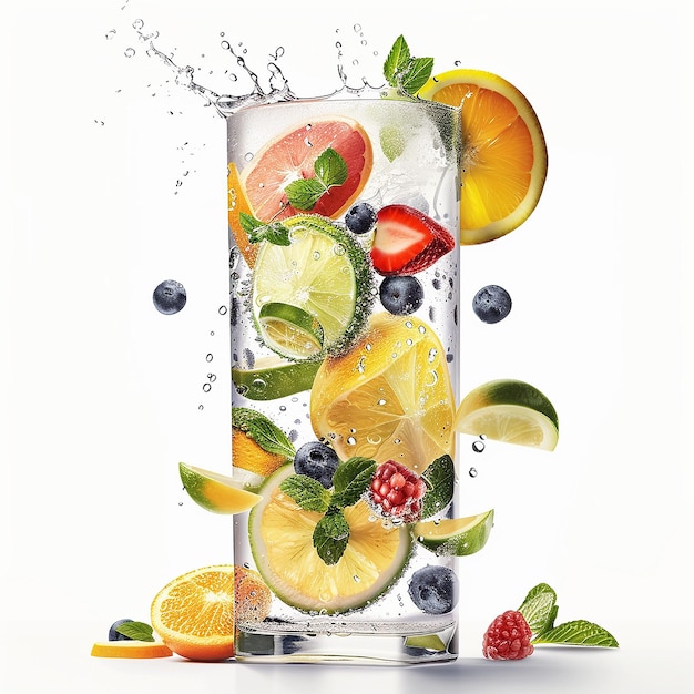 Água refrescante com frutas cítricas misturadas