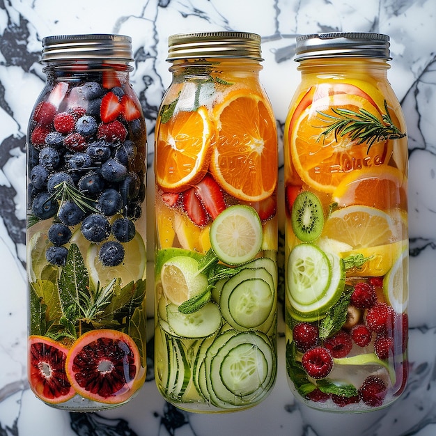 Água refrescante com frutas cítricas misturadas