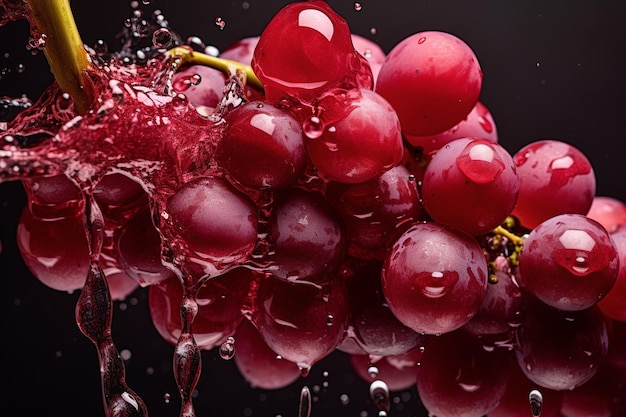 Água salpicando uvas vermelhas frescas sobre vermelhas