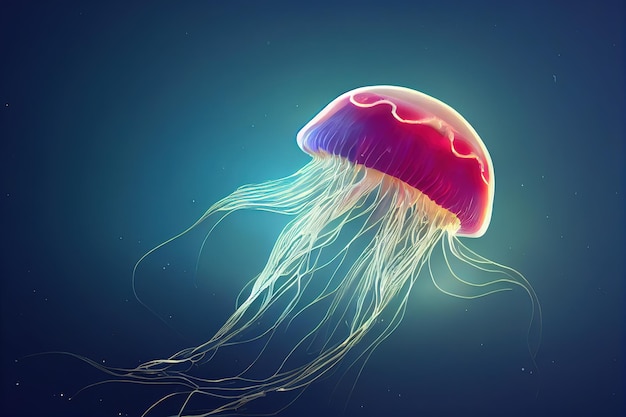 Água-viva animal Retrato de água-viva Ilustração do estilo de arte digital pintura