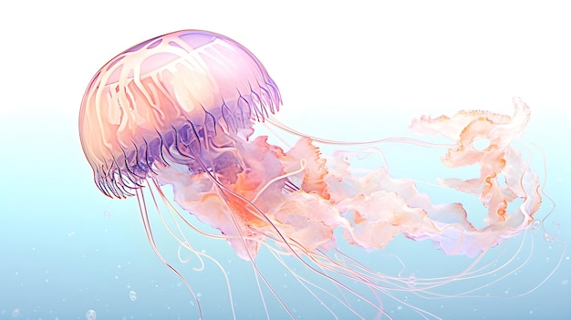 Água-viva serena flutuando em um mar transparente isolado em um fundo branco