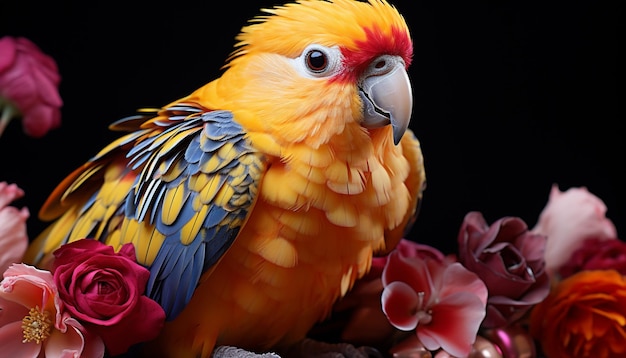 Guacamaya de colores vibrantes posada en una rama en la selva tropical generada por inteligencia artificial