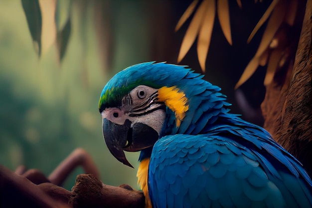 Guacamayo azul hermosa fotografía de un guacamayo azul en una jungla IA generativa