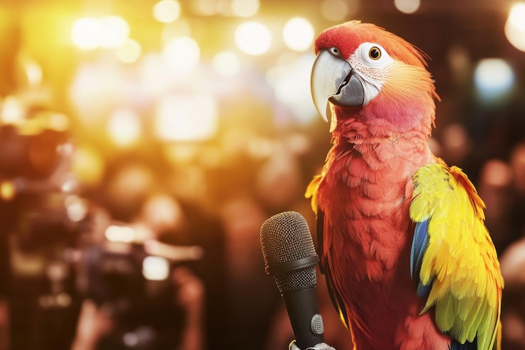 Foto el guacamayo escarlata en el escenario una superestrella emplumada