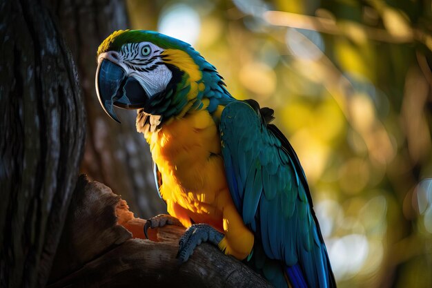 Guacamayo vibrante posado en la exuberante selva amazónica