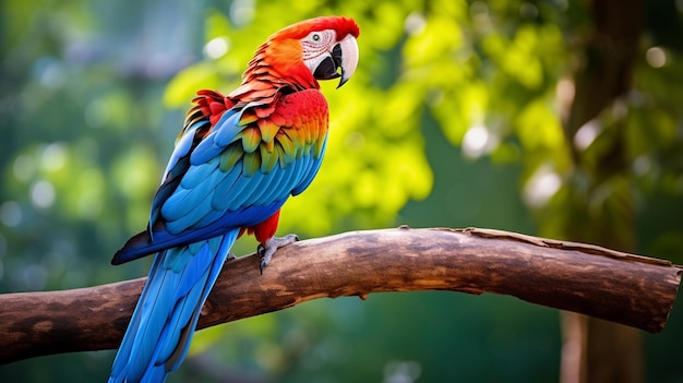 guacamayo vibrante posado en una rama en la selva tropical