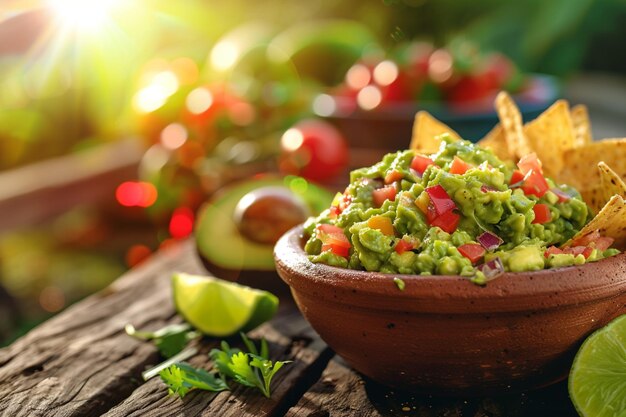 Foto guacamole comida mexicana saudável gerada pela ia