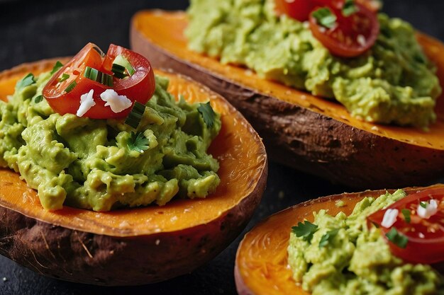 Guacamole cubierto con patatas dulces al horno S