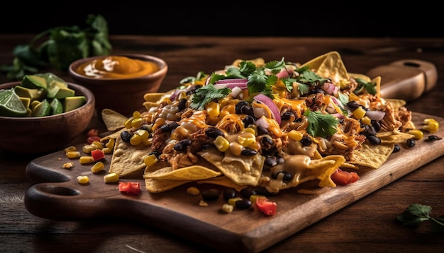 Guacamole fresco y taco con tortilla crujiente generados por IA