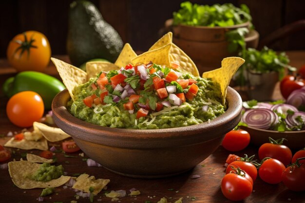 Guacamole galore nachos ocupam o centro das festas mexicanas