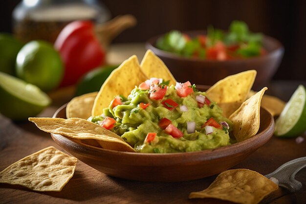 Guacamole mexicano e nachos tortilla chips