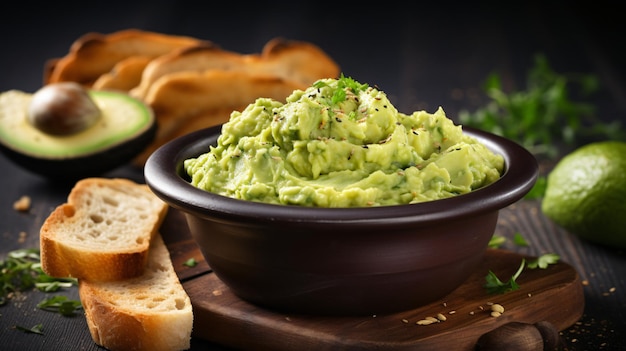 Guacamole mit Brot und Avocado