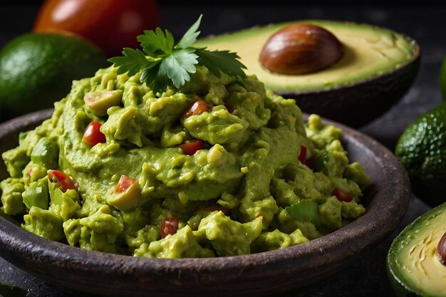 Guacamole recién hecho con aguacate