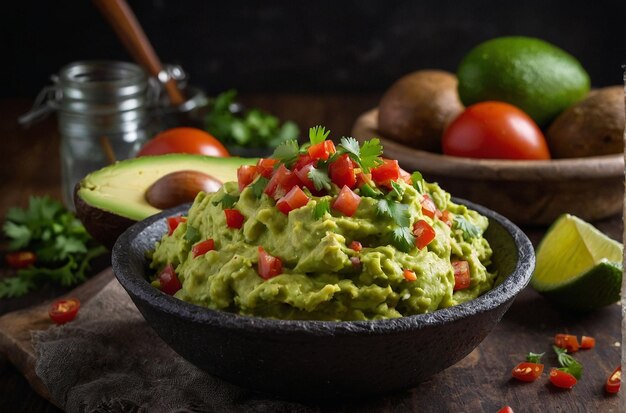 Foto guacamole sendo servido como um topping para p assado carregado