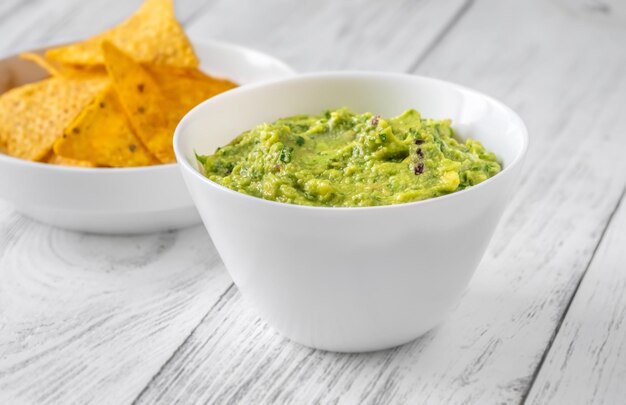 Foto guacamole con tortillas