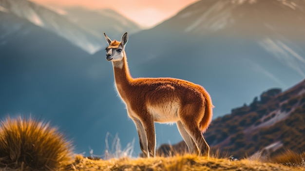 Guanaco en la naturaleza foto desconcertante Recurso creativo Generado por IA