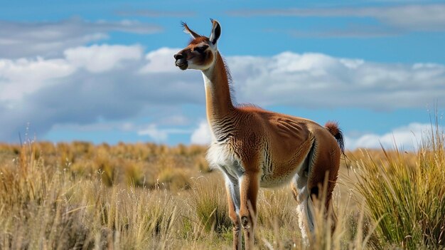 Foto el guanaco de pie en las pampas