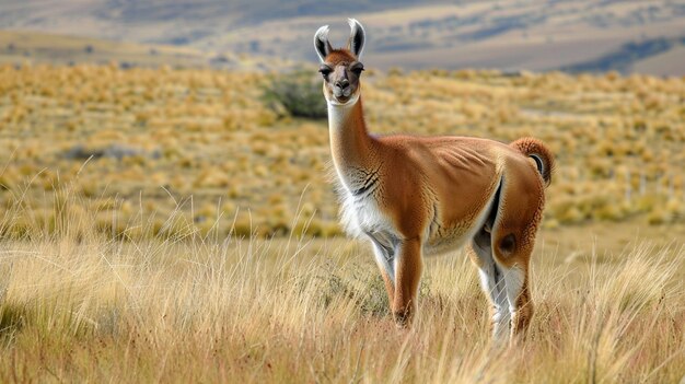 Foto el guanaco de pie en las pampas