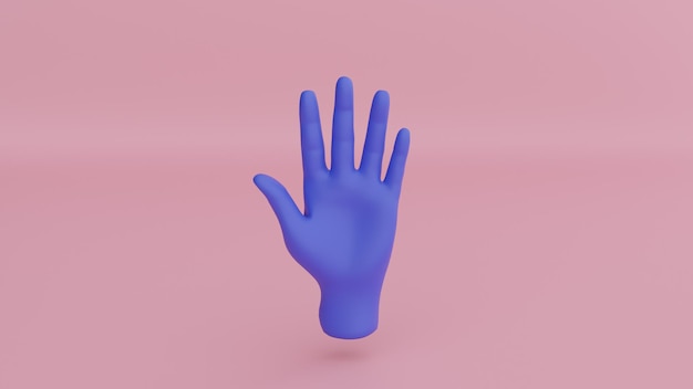 un guante azul está en una superficie rosa