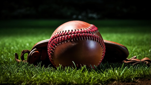 Foto guante de béisbol en el campo de béisbol