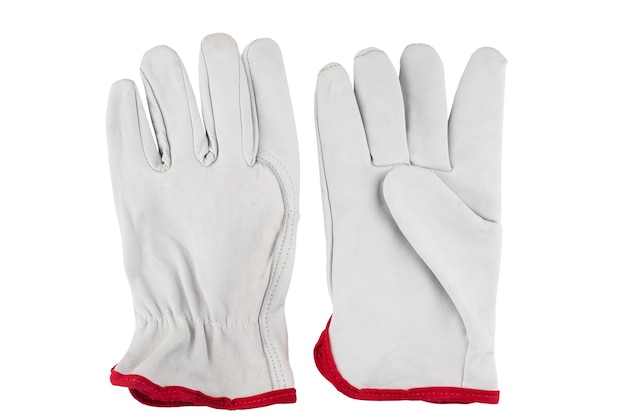 Guantes de cuero gris para el trabajo guantes de trabajo sobre fondo blanco aislado