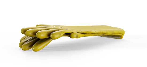 Guantes de goma amarillos aislados en una representación 3D blanca