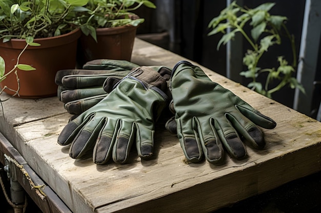 Foto guantes de jardinería dispuestos en una mesa