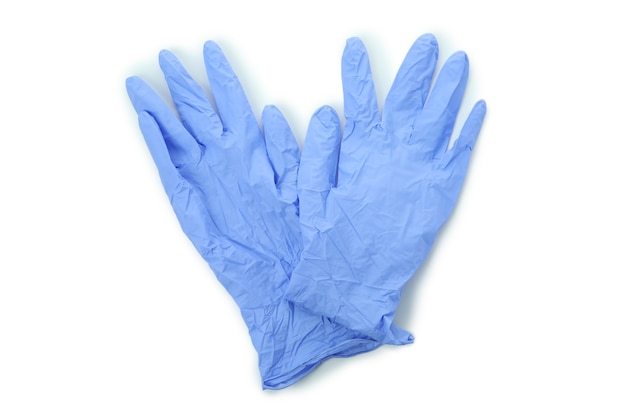 Guantes médicos azules aislados sobre fondo blanco aislado