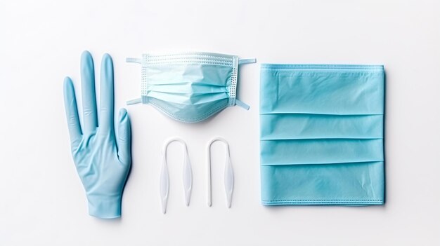 Foto guantes médicos y mascarilla protectora en blanco