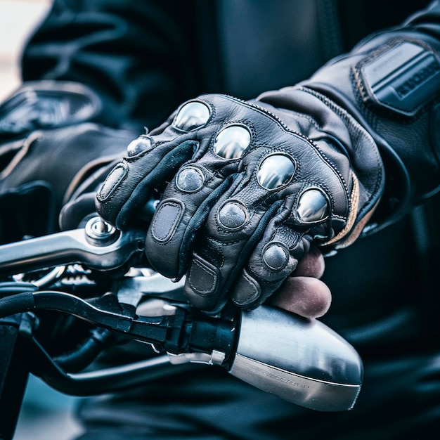 Guantes de protección para motocicletas equipo de seguridad de primer plano en el mango del freno