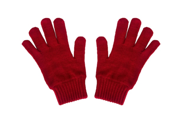 Guantes de punto rojo aislado sobre fondo blanco.