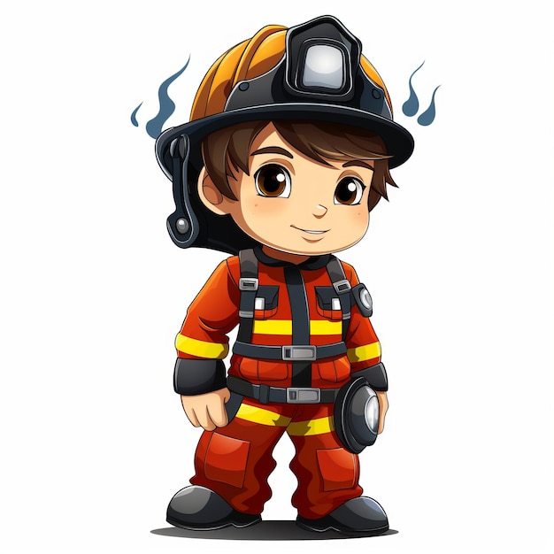 Guapo bombero de pie solo