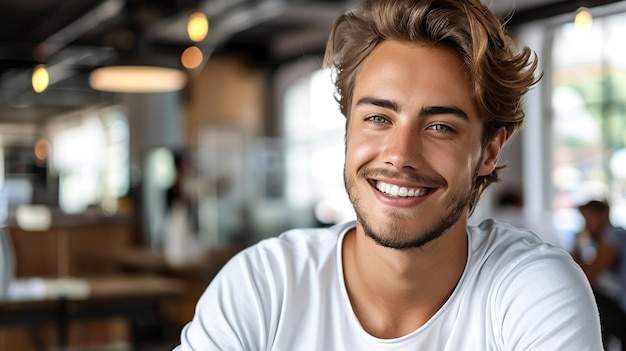 El guapo dietista sonriente en la foto de la cabeza