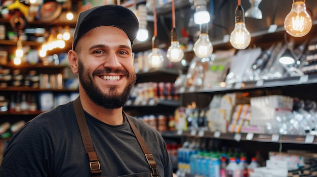 El guapo electricista sonriente en la foto de la cabeza