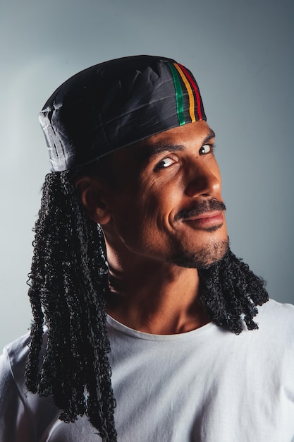 guapo, negro, raggae, músico, hombre, con, aislado