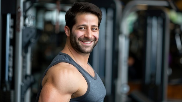 El guapo y sonriente entrenador de fitness