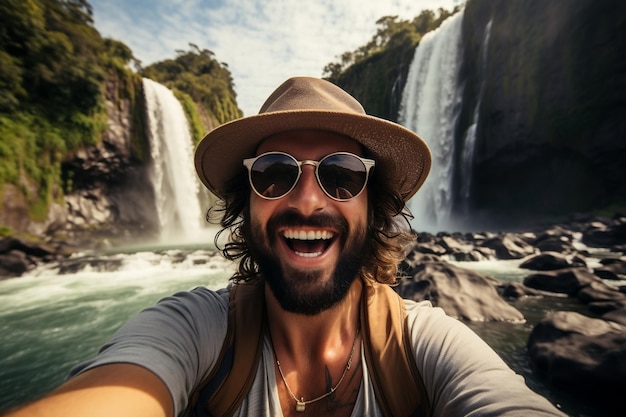 Guapo Turista Visitando Parque Nacional Generativo Ai