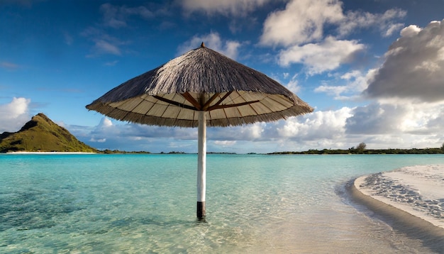 guarda-chuva fotográfico e cadeira na praia gerados por IA