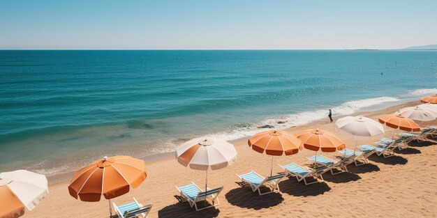 guarda-chuvas de praia lançando sombras na areia perto da água