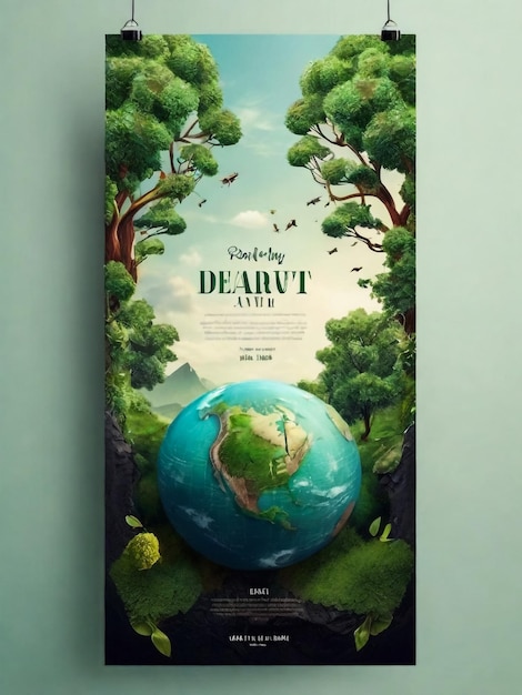 Guarde el cartel o la tarjeta de la Tierra o la invitación en la plantilla de diseño de banner para el Día Internacional de la Tierra con la mano sosteniendo el planeta Tierra en un fondo floral verde Ilustración vectorial