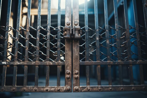 La guardia del almacén Un primer plano de la puerta de seguridad de metal