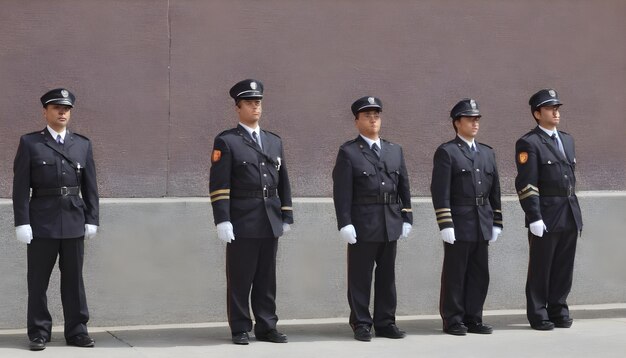 Foto el guardia de seguridad está listo en la fila esperando el espectáculo del desfile de la ceremonia.