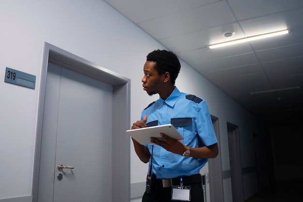 Foto guardia de seguridad en el lugar de trabajo