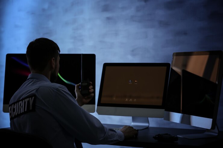 Foto guardia de seguridad masculino en el lugar de trabajo