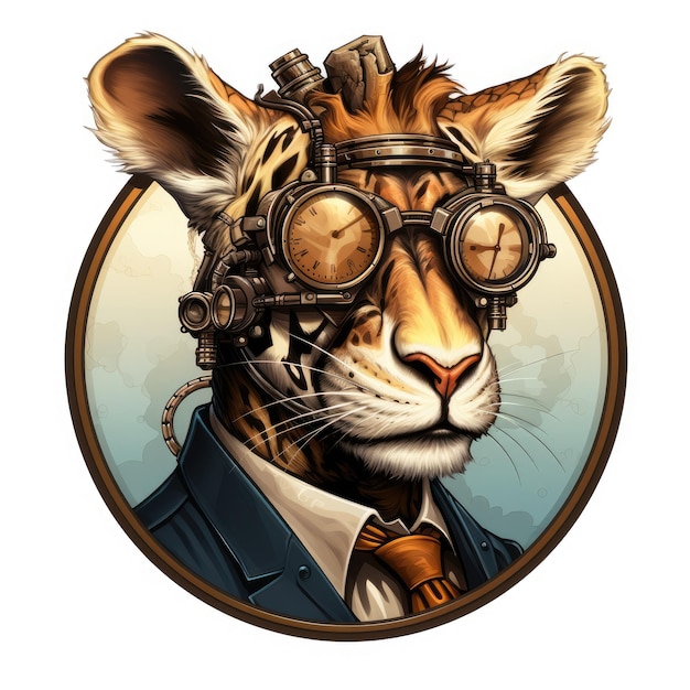 Guardián del zoológico Steampunk de inspiración vintage, un encantador logotipo de animal adornado con gafas Steampunk S