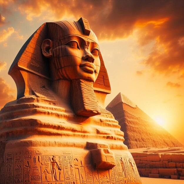 Guardianes del desierto Una estatua faraónica vigila las pirámides de Egipto