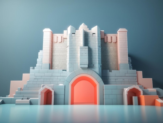 Guardianes del fuerte Ilustración 3D de la protección del muro frontal de la fortaleza