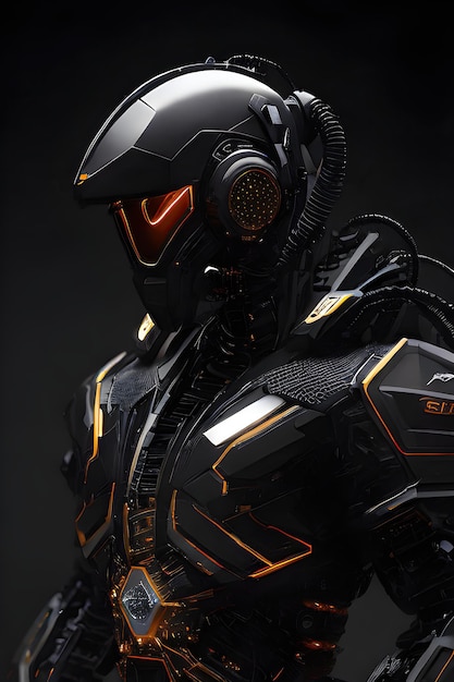 Guardianes mecanizados Cyborg guerrero futurista en una motocicleta de alta tecnología