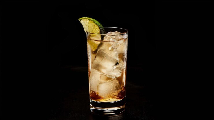 La guarnición de la cuña de cal en un vaso de Highball
