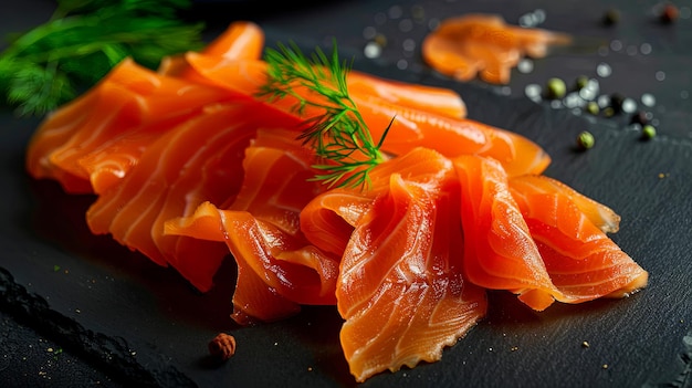 Guarnición gourmet Rebanadas finas de salmón que añaden elegancia y sabor a cualquier plato